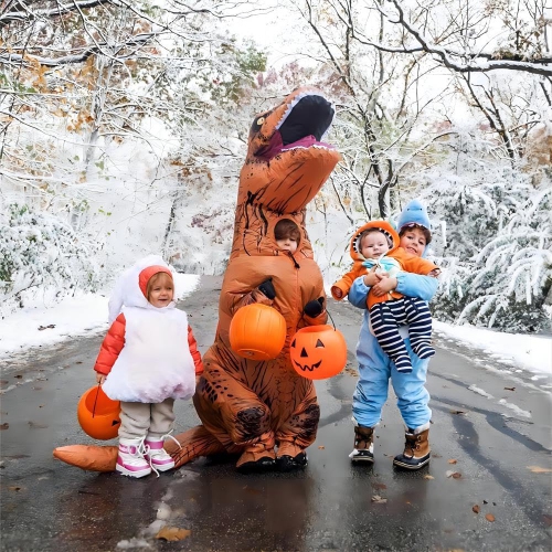 Dinosaur Costume for Kid Inflatable T-rex Halloween Costume Blow up Dino Cosplay Party Costumes Outfit(Brown)