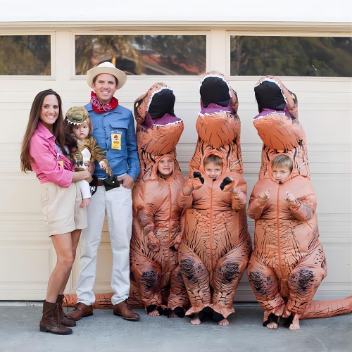 Dinosaur Costume for Kid Inflatable T-rex Halloween Costume Blow up Dino Cosplay Party Costumes Outfit(Brown)