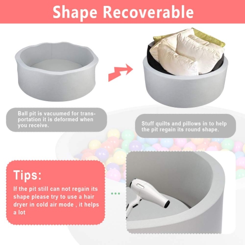 TRENDBOX Memory Foam Sponge Indoor Round Ball Pit for Toddler Children - Light Grey