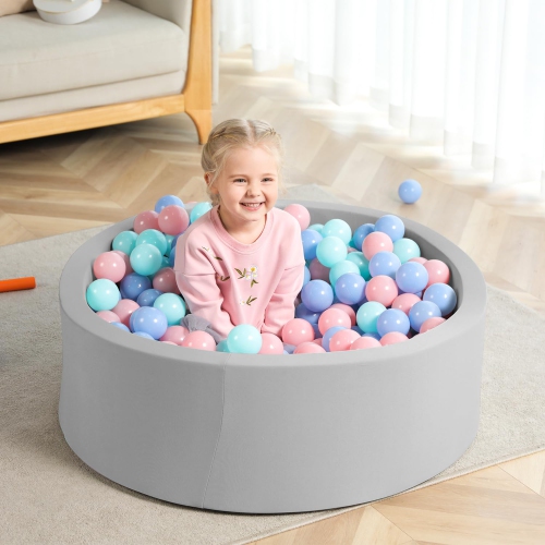 TRENDBOX Memory Foam Sponge Indoor Round Ball Pit for Toddler Children - Light Grey