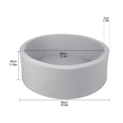 TRENDBOX Memory Foam Sponge Indoor Round Ball Pit for Toddler Children - Light Grey