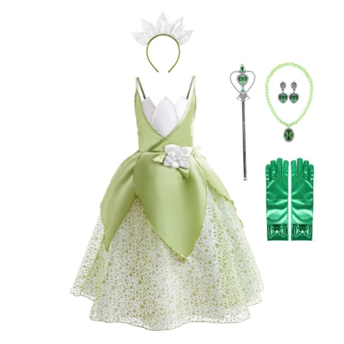 Costume d'Halloween habillé pour anniversaire de fête d'anniversaire avec accessoires Grenouille Princesse de Daisy pour petites filles Taille 8-10,