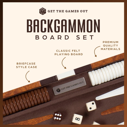Get The Games Out Backgammon Set for Travel - Small Classic Board Game Case with Strategy Guide & 15 Game Pieces