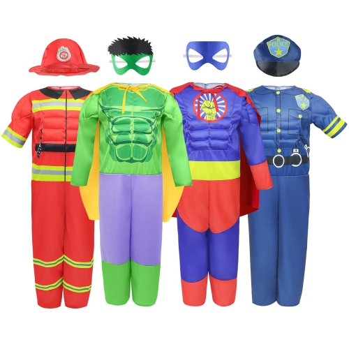 Teuevayl Boys Dress up Clothes for Kids Dress up Costumes Trunk with Superhero, Policeman, Fireman for Kids 3 4 5 6 7