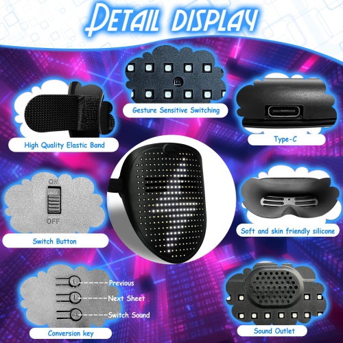 Depointer Life Led Mask with Music and Gesture Sensing,LED Light up Transforming Mask for Costume Cosplay Party Masque..