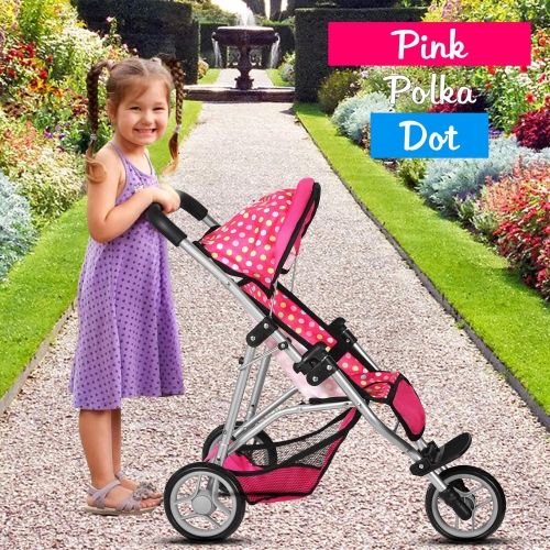 Fash N Kolor - Baby Doll Stroller with Adjustable Canopy & Toy Storage Basket - Foldable Baby Stroller for Pretend Play