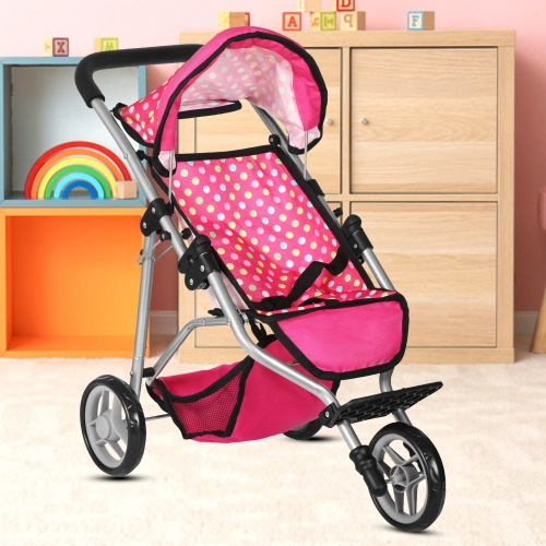 Fash N Kolor - Baby Doll Stroller with Adjustable Canopy & Toy Storage Basket - Foldable Baby Stroller for Pretend Play
