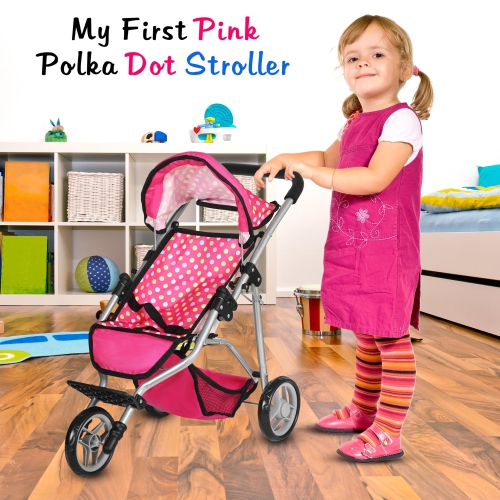 Fash N Kolor - Baby Doll Stroller with Adjustable Canopy & Toy Storage Basket - Foldable Baby Stroller for Pretend Play