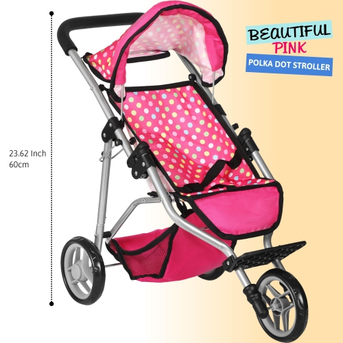 Fash N Kolor - Baby Doll Stroller with Adjustable Canopy & Toy Storage Basket - Foldable Baby Stroller for Pretend Play
