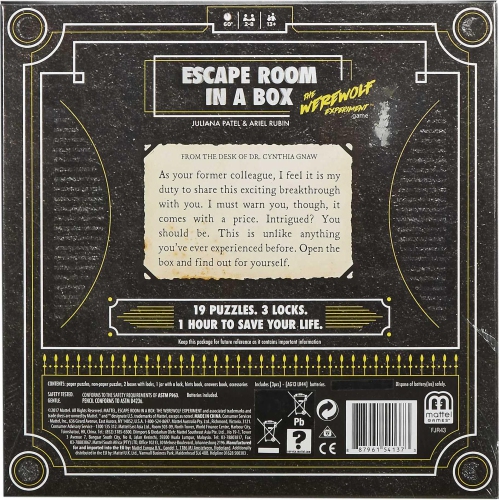 Mattel Games Escape Room in a Box Game The Werewolf Experiment, Mystery with Physical Puzzles, Paper Puzzles & Real Lo..