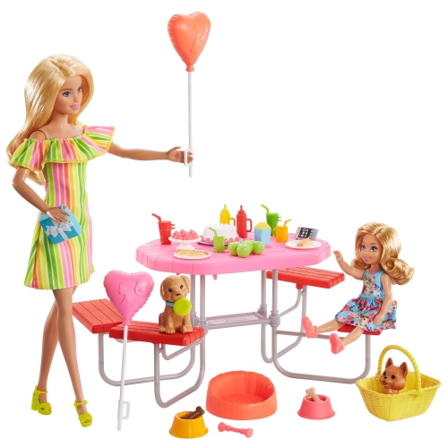 Barbie Puppy Picnic Playset with 2 Dolls, 2 Puppies and 25+ Accessories, Small