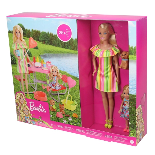 Barbie Puppy Picnic Playset with 2 Dolls, 2 Puppies and 25+ Accessories, Small