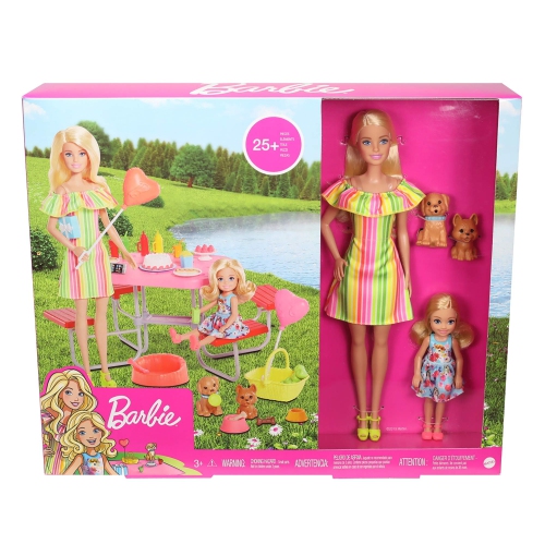 Barbie Puppy Picnic Playset with 2 Dolls, 2 Puppies and 25+ Accessories, Small