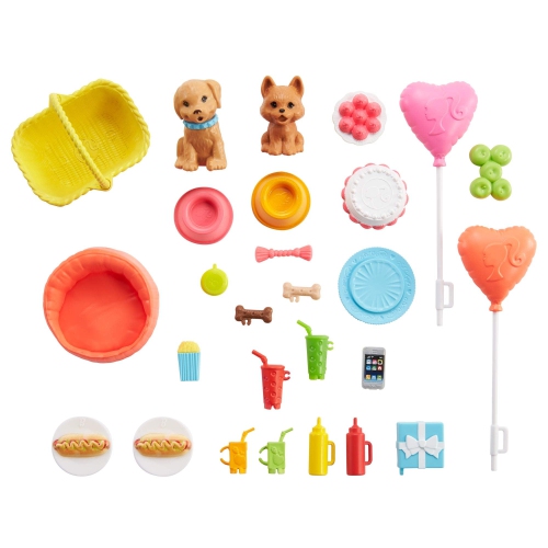 Barbie Puppy Picnic Playset with 2 Dolls, 2 Puppies and 25+ Accessories, Small