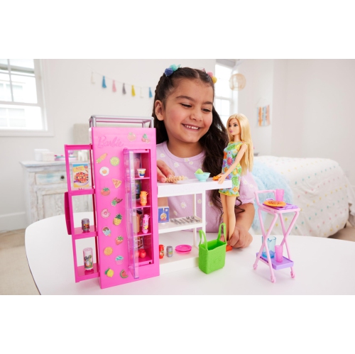 Barbie Doll & 25+ Accessories, Ultimate Pantry Playset with Doll House Furniture, Food-Themed Pieces & Sticker Sheet