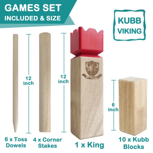 Kubb Outdoor Game | Viking Game Rubber Wood Garden Throwing Toy with Carry Bag