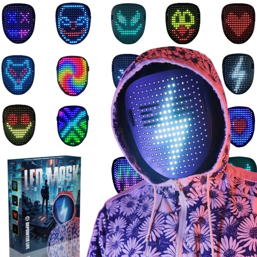 Led Mask with Gesture Sensing, LED Face Transforming Mask for Costume Cosplay Party Masquerade, light up mask for hall..