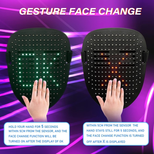 Led Mask with Gesture Sensing, LED Face Transforming Mask for Costume Cosplay Party Masquerade, light up mask for hall..