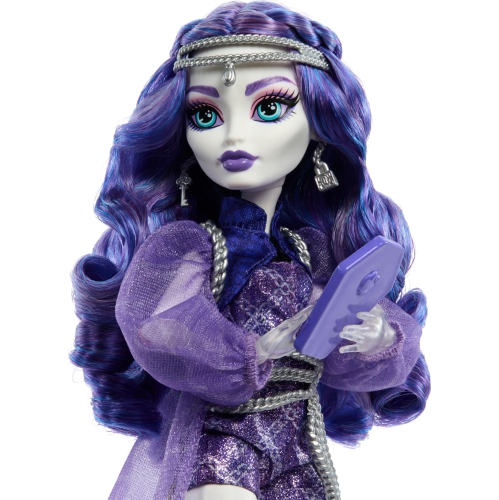 Monster High Spectra Vondergeist Doll with Pet Ferret Rhuen and Accessories Like Backpack, Tablet, Snacks and More