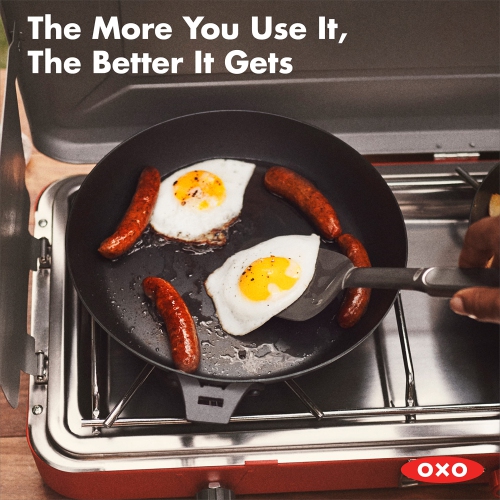 OXO Outdoor Carbon Steel 8" Frying Pan Skillet, Induction, Oven Safe, Black