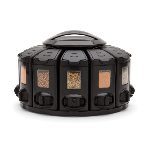 KitchenArt Spice Rack, Select-A-Spice Auto-Measure Rotating Spice Rack, Black with Lever, 12 Compartments