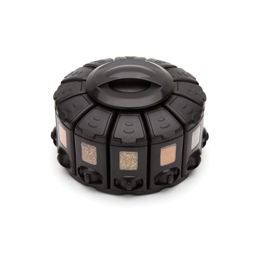 KitchenArt Spice Rack, Select-A-Spice Auto-Measure Rotating Spice Rack, Black with Lever, 12 Compartments