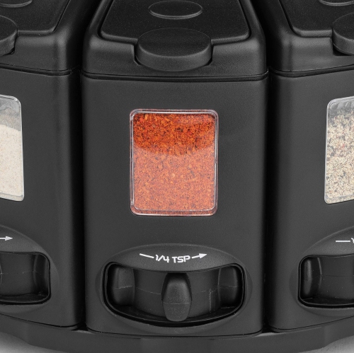 KitchenArt Spice Rack, Select-A-Spice Auto-Measure Rotating Spice Rack, Black with Lever, 12 Compartments