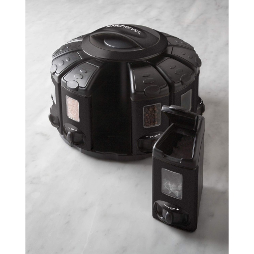 KitchenArt Spice Rack, Select-A-Spice Auto-Measure Rotating Spice Rack, Black with Lever, 12 Compartments