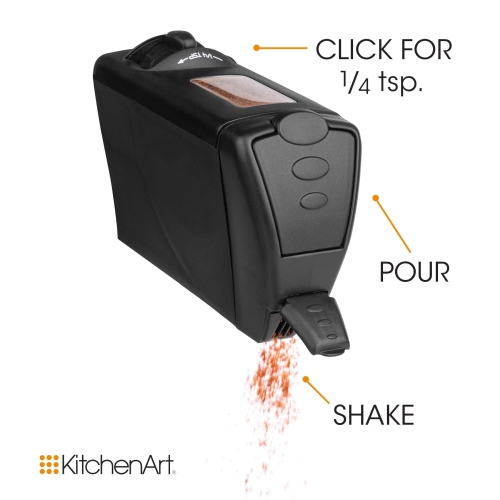 KitchenArt Spice Rack, Select-A-Spice Auto-Measure Rotating Spice Rack, Black with Lever, 12 Compartments