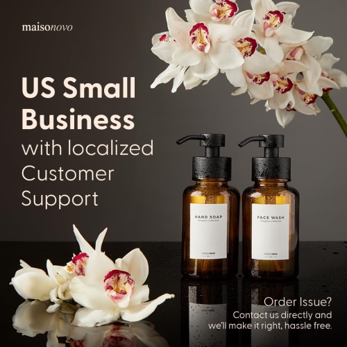 MaisoNovo Glass Foaming Soap Dispenser | 400 ml Amber Glass Black Pumps x 2 with Tray