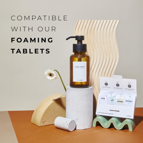 MaisoNovo Glass Foaming Soap Dispenser | 400 ml Amber Glass Black Pumps x 2 with Tray