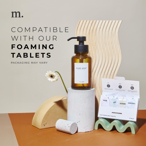 MaisoNovo Glass Foaming Soap Dispenser | 400 ml Amber Glass Black Pumps x 2 with Tray