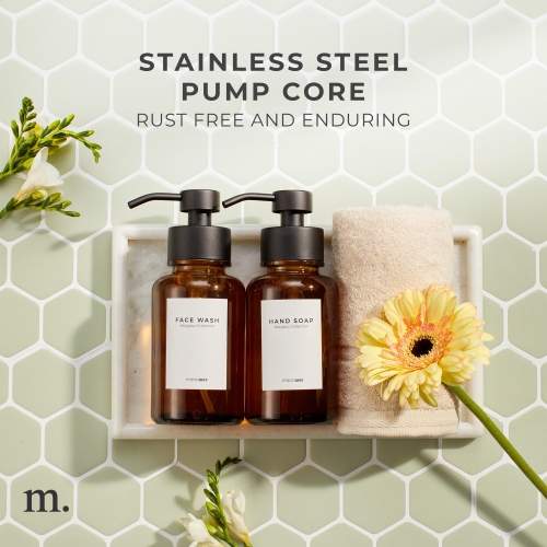 MaisoNovo Glass Foaming Soap Dispenser | 400 ml Amber Glass Black Pumps x 2 with Tray