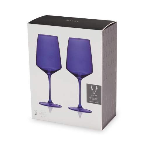 Viski Reserve Nouveau Cobalt Colored Wine Glasses - Crystal Cobalt Blue Glassware - 22oz Stemmed Wine Glasses Set of 2
