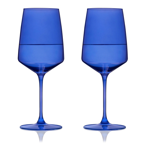 Viski Reserve Nouveau Cobalt Colored Wine Glasses - Crystal Cobalt Blue Glassware - 22oz Stemmed Wine Glasses Set of 2