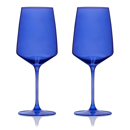 Viski Reserve Nouveau Cobalt Colored Wine Glasses - Crystal Cobalt Blue Glassware - 22oz Stemmed Wine Glasses Set of 2