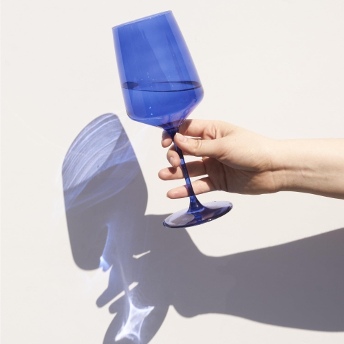 Viski Reserve Nouveau Cobalt Colored Wine Glasses - Crystal Cobalt Blue Glassware - 22oz Stemmed Wine Glasses Set of 2