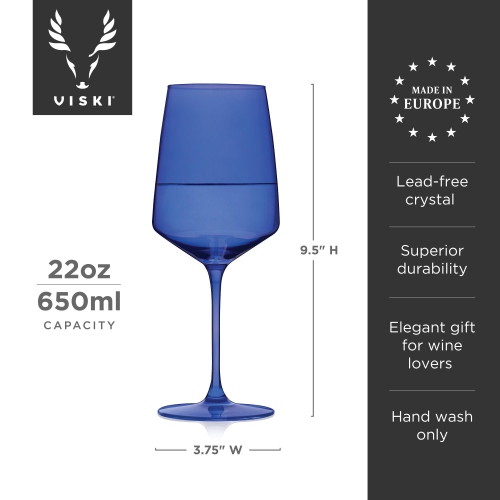 Viski Reserve Nouveau Cobalt Colored Wine Glasses - Crystal Cobalt Blue Glassware - 22oz Stemmed Wine Glasses Set of 2