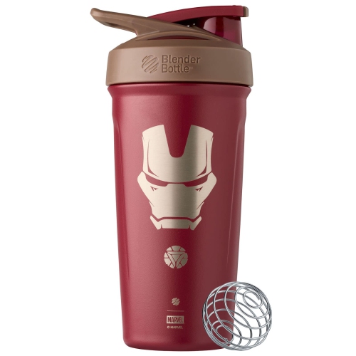 BLENDERBOTTLE  Marvel Strada Shaker Cup Insulated Stainless Steel Water Bottle With Wire Whisk, 24-Ounce, Iron Man