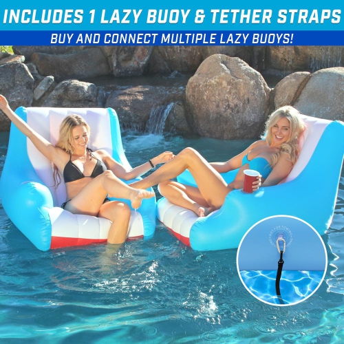 GoFloats Lazy Buoy Floating Pool Lounge Chair with Cup Holders for Adults - The Most Comfortable Pool Chair Float Ever