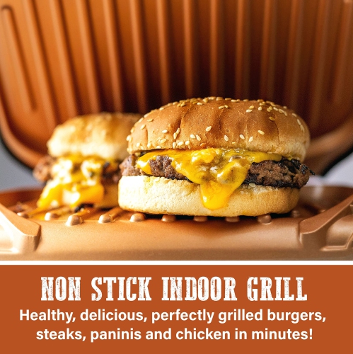 Gril à sandwich électrique multifonction à faible teneur en gras Gotham Steel avec revêtement antiadhésif en cuivre – Comme à la télé Grand