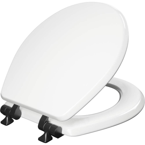 Mayfair Benton Toilet Seat with Matte Black Hinges, Slow Close Wood Seat, Secure Metal Hinges, Easy Install, Round, Wh..