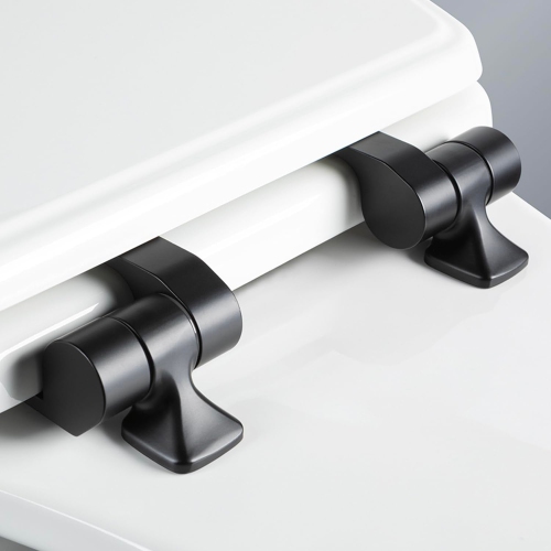 Mayfair Benton Toilet Seat with Matte Black Hinges, Slow Close Wood Seat, Secure Metal Hinges, Easy Install, Round, Wh..