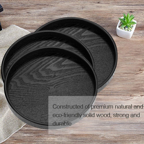 Fdit Wooden Serving Tray Round Shape for Restaurant Hotel Coffee (30cm)