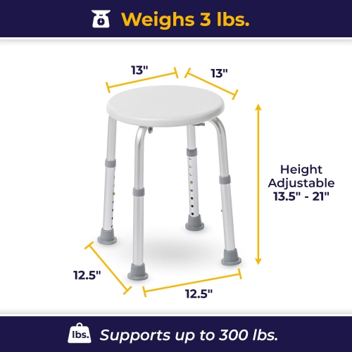 Drive Medical RTL12004KD Shower Stool - Compact Bathroom Stool, White