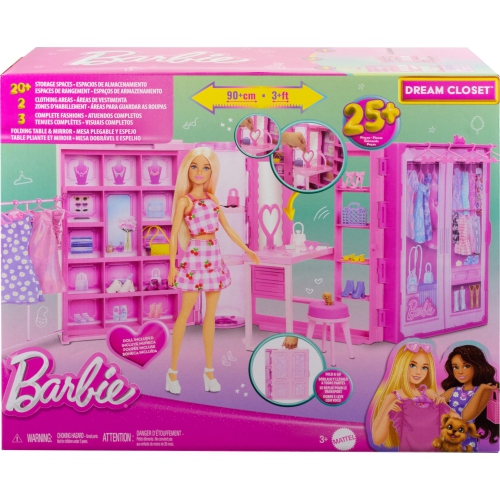 Barbie Dream Closet Toy Playset with Blonde Fashion Doll, Clothes & Accessories, 3-ft-Wide with 25+ Pieces, 3 Complete..