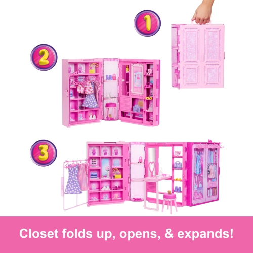 Barbie Dream Closet Toy Playset with Blonde Fashion Doll, Clothes & Accessories, 3-ft-Wide with 25+ Pieces, 3 Complete..