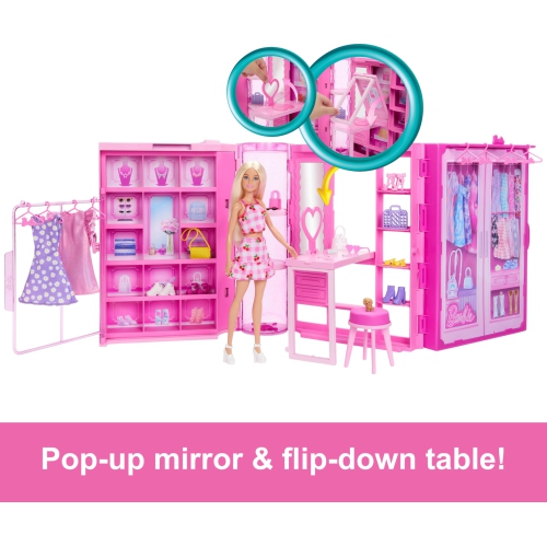 Barbie Dream Closet Toy Playset with Blonde Fashion Doll, Clothes & Accessories, 3-ft-Wide with 25+ Pieces, 3 Complete..