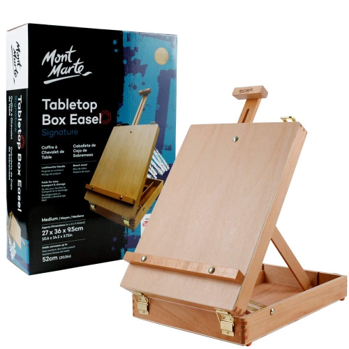Mont Marte Adjustable Table Top Wood Box Easel, Portable Art Sketch Easel for Painting, Holds Canvases up to 20.4”in..