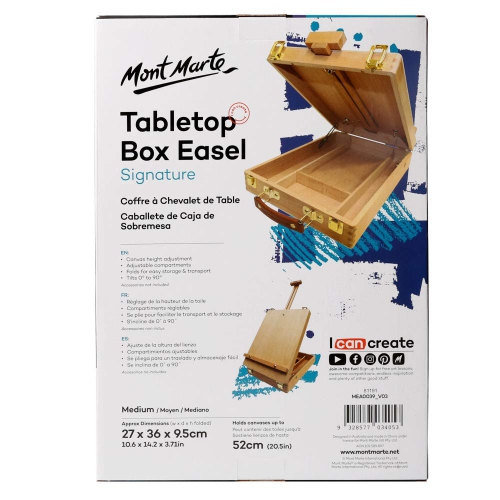 Mont Marte Adjustable Table Top Wood Box Easel, Portable Art Sketch Easel for Painting, Holds Canvases up to 20.4”in..